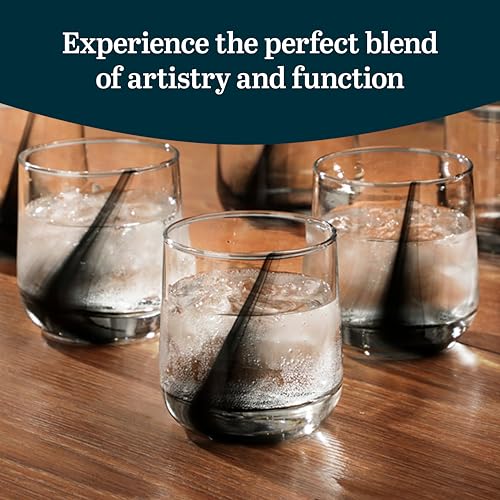 Image of Libbey Ascent Black Ribbon Rocks Drinking Glasses Set of 8, Glass Drinking Glasses with Curvature, Versatile Glassware Set for Parties and More