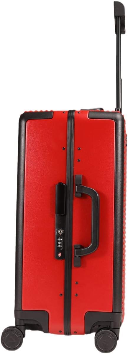 review Alumann Germany 100% pure PC luxury thickened can sit on human anti-scratch luggage aluminum frame box TSA lock trolley case business trolley case (Red color, Carry-on(20-inch))