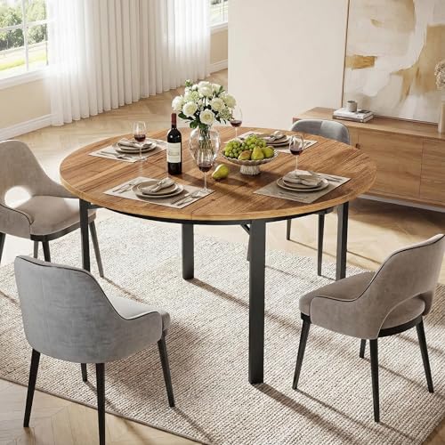 Lailang 119cm Tavolo da Pranzo, Tavolo Rotondo, Tavolo Cucina Con Gambe In Metallo, Tavolo da Pranzo In Legno, Tavolo Per 4-6 Persone, Tavolo Soggiorno Moderno, 119 x 119 x 76 cm, Rovere