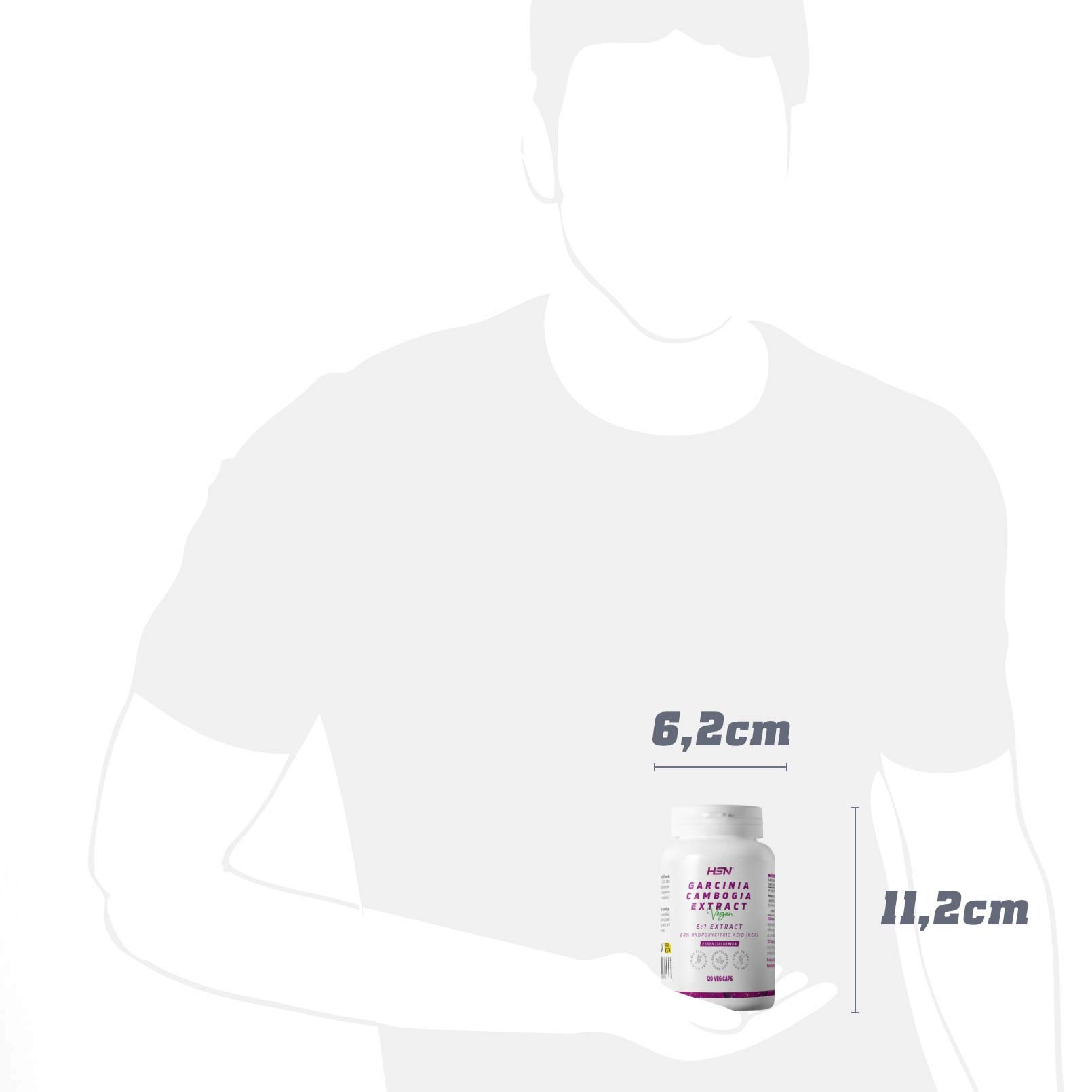 HSN Garcinia Cambogia 6000mg (60% HCA Ácido Hidroxicítrico) equivalencia fruto por dosis diaria | 120 Capsulas Vegetales | Extracto 6x Veces Más Concentrado | No-GMO, Vegano, Sin Gluten