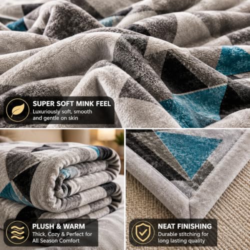 Image of Signature All Season Double Bed Blanket | Super Soft Plush, Lightweight & Cozy | 220 x 240 cm | 2.5 kg | Multi-Color Vibrant Print | Ideal for Winter, AC Use & Gifting (Aqua Grey)