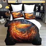 CCoutueChen Fire Phoenix King Comforter Set, Soft Glowing Bird Spring Lightweight Comforter for Women Bedroom Decor, 3 Pieces Microfiber Burning Feathers Bedding Set for All Seasons (90' X 104')