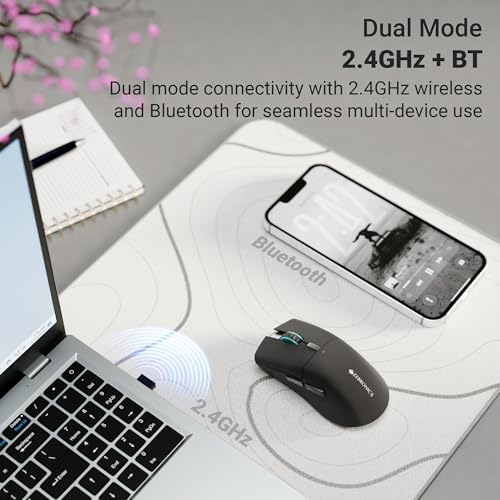 Image of Zebronics Rechargeable Wireless Mouse, Dual Mode 2.4GHz + BT, Upto 2400 DPI, 6 Buttons, USB Nano Receiver, Type-C, Silent Operation, Ergonomic Design (Blanc 100, Black)
