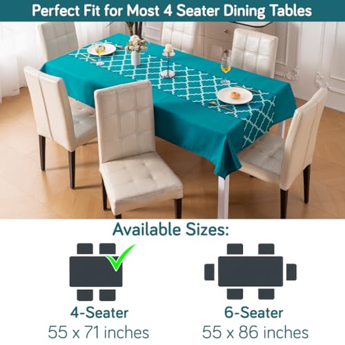 Image of HOKIPO Modern Grace Table Cloth for 4 Seater, 55x71 in, Aqua Trellis