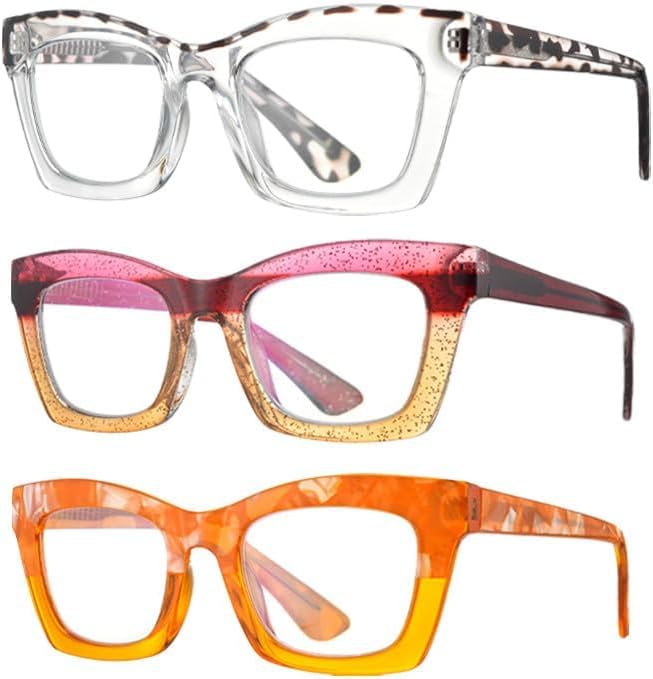 Image of 3 pack style Spring hinge Readers Blue Light Blocking Computer Square Reading Glasses for Women Men