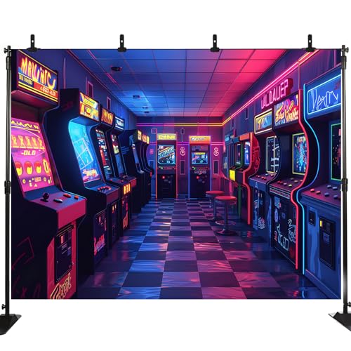 Retro Game Backdrop for Photography Retro Video Game Kids Game Room Background 80s 90s Arcade Game Birthday Party Decorations Banner Supplies Photo Booth Studio Props LHC045 8X6FT