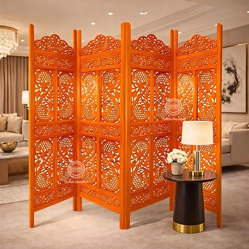 Image of Partition for Living Room,Divider,Partition Wall Divider Screen Separator, Wall Panel Divider for Hall | Bedroom |Office | Puja Room | Restaurant S Design (4-Panel Orange)