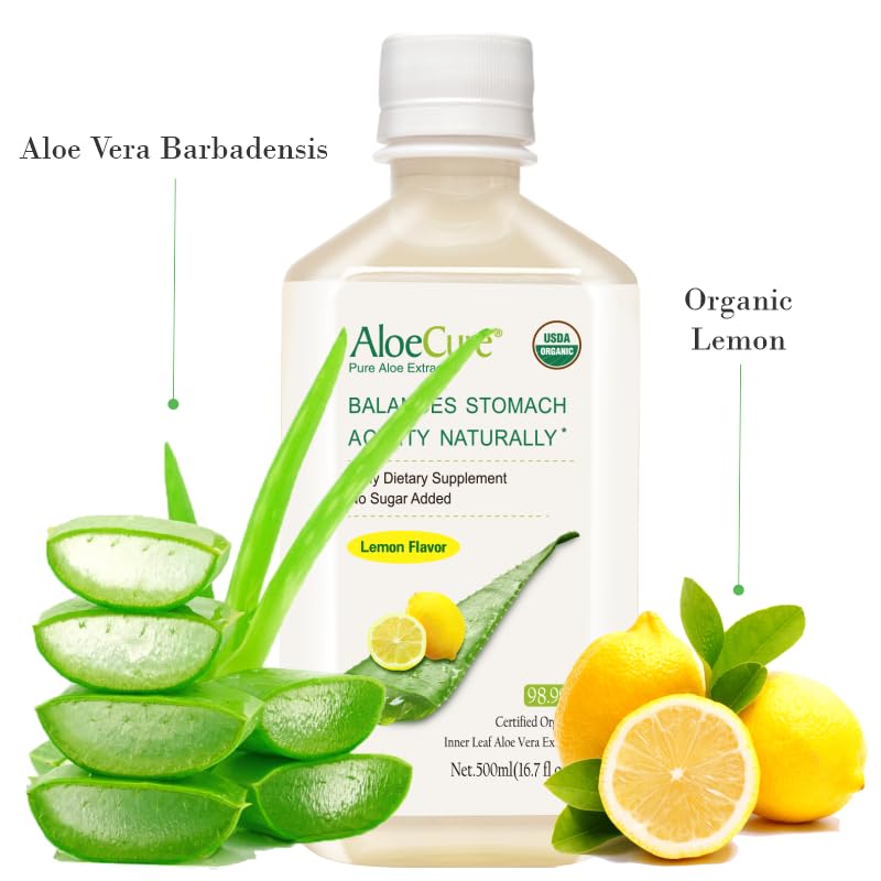 Miniatura 8 de AloeCure USDA - Jugo orgánico de aloe vera sabor a limón, fabricado dentro de las 12 horas de cosecha, tampón natural de ácido estomacal para apoyar