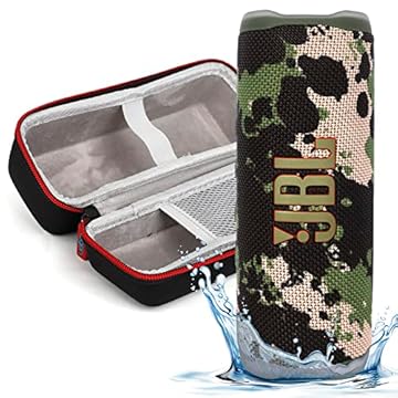 JBL Flip 6 – Alto-falante Bluetooth portátil à prova d'água, som potente e graves profundos, à prova d'água IPX7, 12 horas de reprodução com capa rígida Megen – Camuflagem
