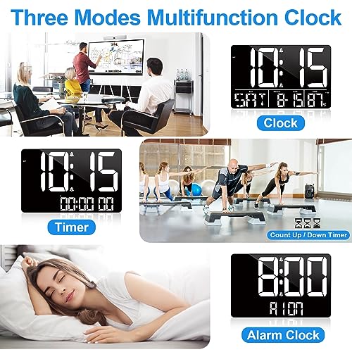 Tawiliysy LY104-WHITE 13 Inch Large Digital Wall Clock With Remote, Bluetooth Connection, 25 Ringtones, Dual Alarm thumb #8