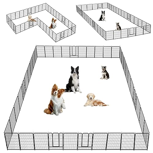 Dog Playpen,32/40/45 Inch Height in Heavy Duty, Folding Indoor Outdoor Anti-Rust Dog Exercise Fence, Portable Pet Playpen with Door for Large Medium Small Dogs and Pet (40 Panels, 32 Inch) Silver