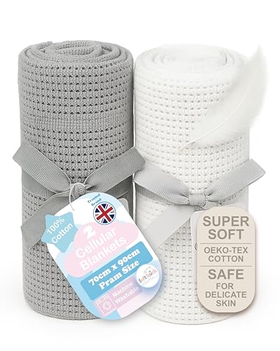 Soft Touch Newborn Essentials 70 x 90cm Cotton Baby Cellular Blanket for Pram Car Seat and Cot Bedding