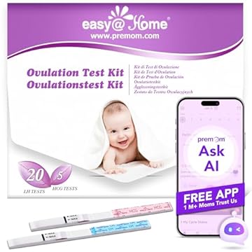 Easy@Home Test Ovulazione 25mIU/ml, Accuratezza Oltre il 99.8%, Monitoraggio Attendibile del Ciclo e del Periodo Fertile, Alimentata da gratuita Italiana APP Premom(iOS & Android) (20 LH + 5 HCG)