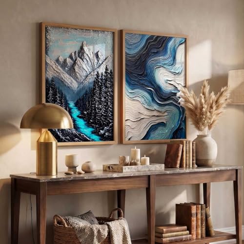 Image of kotart Modern frame Art Home Decoration Abstract Mountain view Paintings With Frame For Living Room Bed Room Hotel Wall Decor Digital Reprint Set of 2(19X25 INCH)