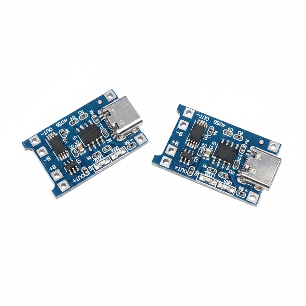 TP4056 C-Type 2PCS 18650 Lithium-ion Battery Charging Module with Built-in BMS and Indicator
