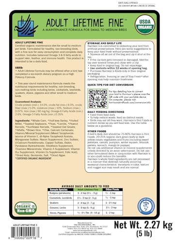 Harrison's Bird Foods Bird Food Adult Lifetime Fine Certified Organic Non-GMO Formula Bird Food 5lb - Image 3