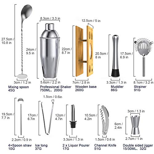 Set de coctelera profesional 14 piezas acero inoxidable miniatura 4