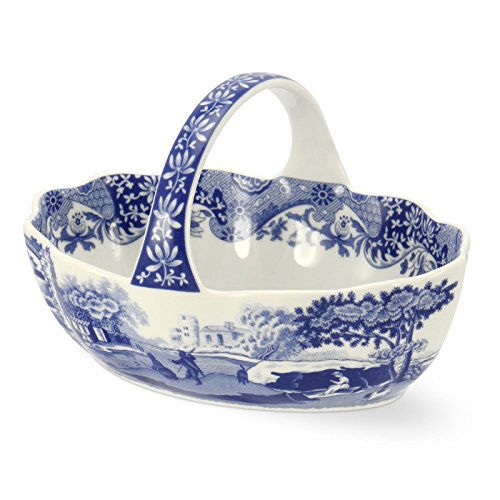 Spode Blue Italian Porcelain Handled Basket with Chip-Resistant Glaze -