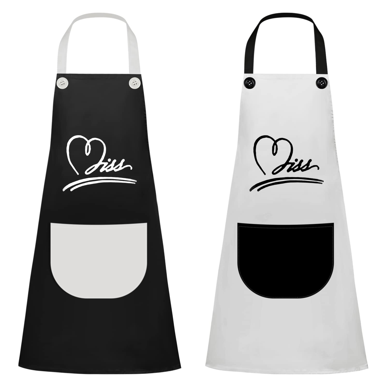 smatime 2 Pcs Waterproof Apron Black and White