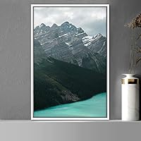 Framed Canvas Wall Art Mountain Lake View Global Landscape Mountain Multicolor Photography Relax/Calm - 16x24 inches