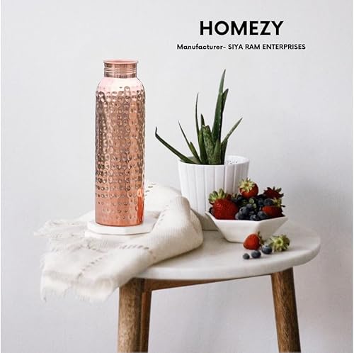 Miniatura 7 de Botella de agua de cobre (34 oz/33.8 fl oz) 100% pura hecha a mano martillada ayurvédica recipiente de cobre puro para beber resistente y a prueba