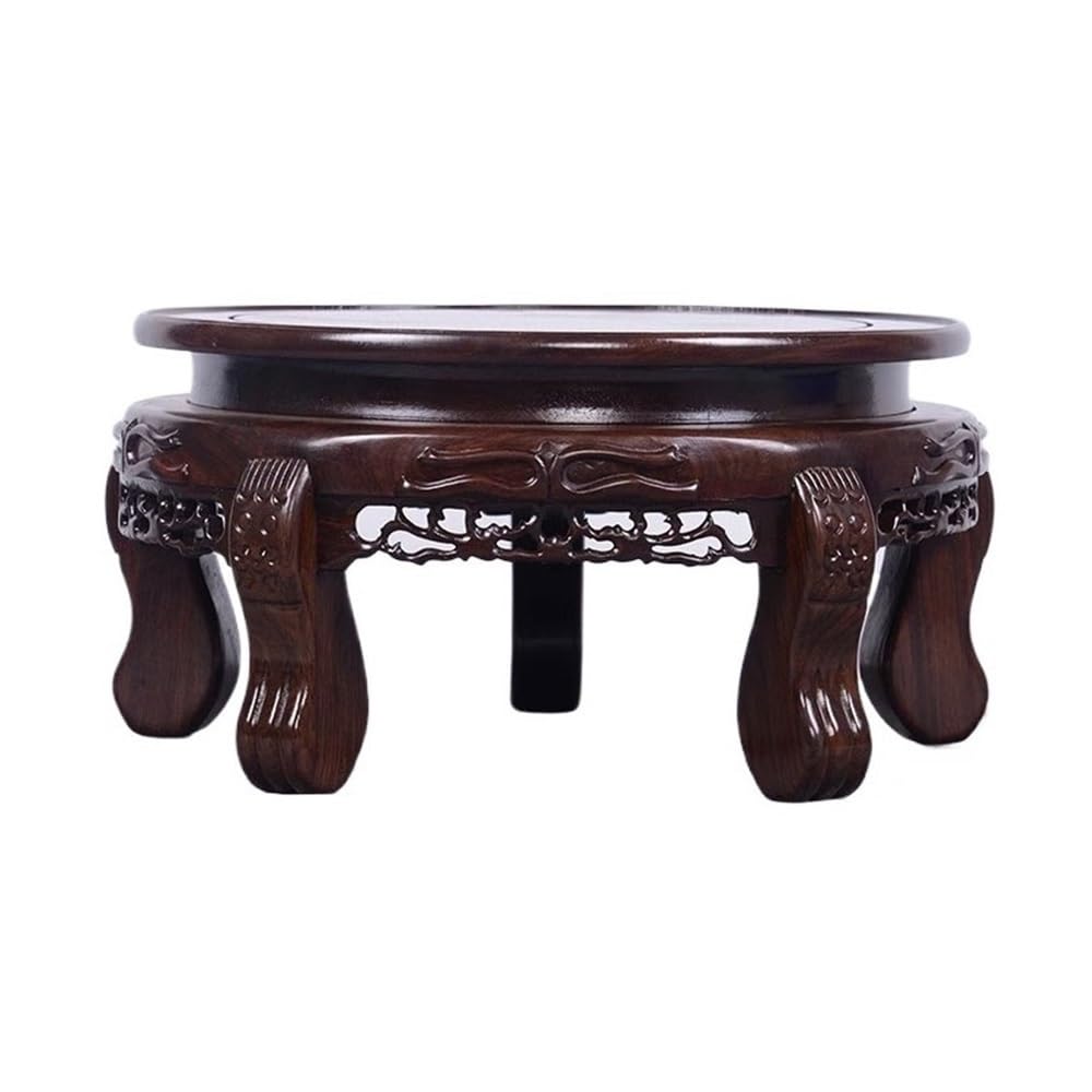 LJHFG63KUYT Pedestal Decor Ebony Relief Sculpture Round Base, with Leg Bonsai Pedestal for Flowerpot Teapot Indoor Holder(Small)