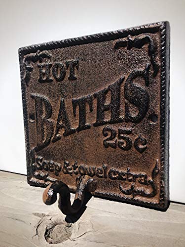 Boldhouse Rustic Hot Bath Sign Towel Hook - Western Bathroom Decor With Antique Vintage Style - Farmhouse Wall Decor With French Country Appeal thumb #5