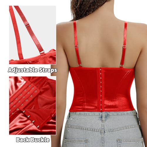 Image of Lace Corset Tops for Women Sexy Going Out Bustier Top Sleeveless Adjustable Straps Crop Tops with Back Hooks