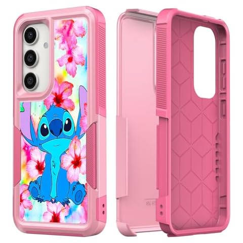 CASE TOWN for Galaxy S24 6.1", Pink Flowers Design Dual Layer Heavy Duty Shockproof Defender Case Silicone Protective Armor Women Girl Phone Covers for Samsung Galaxy S24 Cover