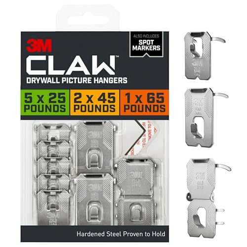 3M CLAW Drywall Picture Hangers: 25, 45, 65 lb. Variety Pack with Spot Markers / 8-pack (Silver)