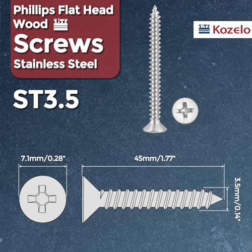 100 piezas Tornillo de Madera Phillips Plano ST3.5x45mm Acero Inoxidable 304 Plateado miniatura 2