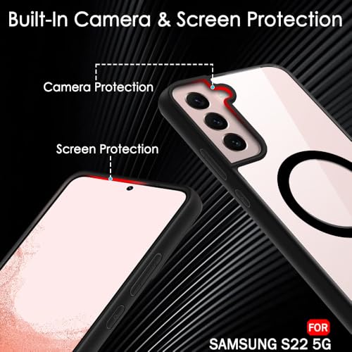 Image of TheGiftKart Hybrid Back Cover Case for Samsung Galaxy S22 5G Compatible with MagSafe | Shockproof Design | Hard Transparent Back Cover Case for Samsung Galaxy S22 5G (PC & TPU, Black Sides)