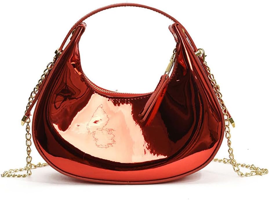 Cute Metallic Purses for Women Stylish Crescent Shoulder Bag Small Gold Crossbody Purse Patent Underarm Moon Bag