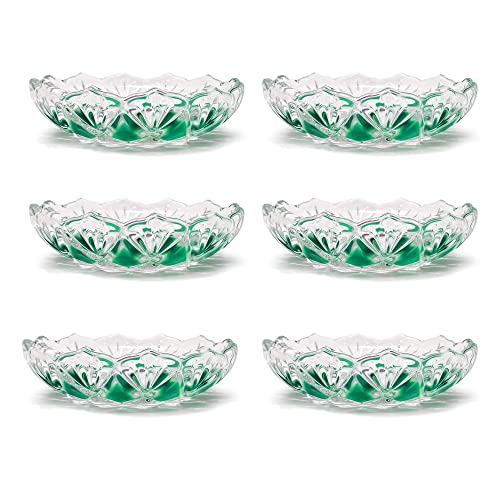 HALOTEC | Confezione da 6 ciotole di vetro 13 cm | Decorazione artigianale con dettagli in verde | ciotole eleganti per dessert, snack e decorazioni | D130xH35mm