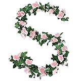 2 Pack Fake Rose Vine Artificial Flowers for Room Décor, 16ft Pink Flower Vines for Wedding Party...