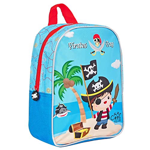 PERLETTI Mini Mochila Niño Piratas Azul - Mochila Portatil para Niños Guardería Viaje Tiempo Libre Correas Ajustables - Mochilita Bolso Infantil Pequeña Multicolor - Cool Kids - 30x24x10cm (Pirata)