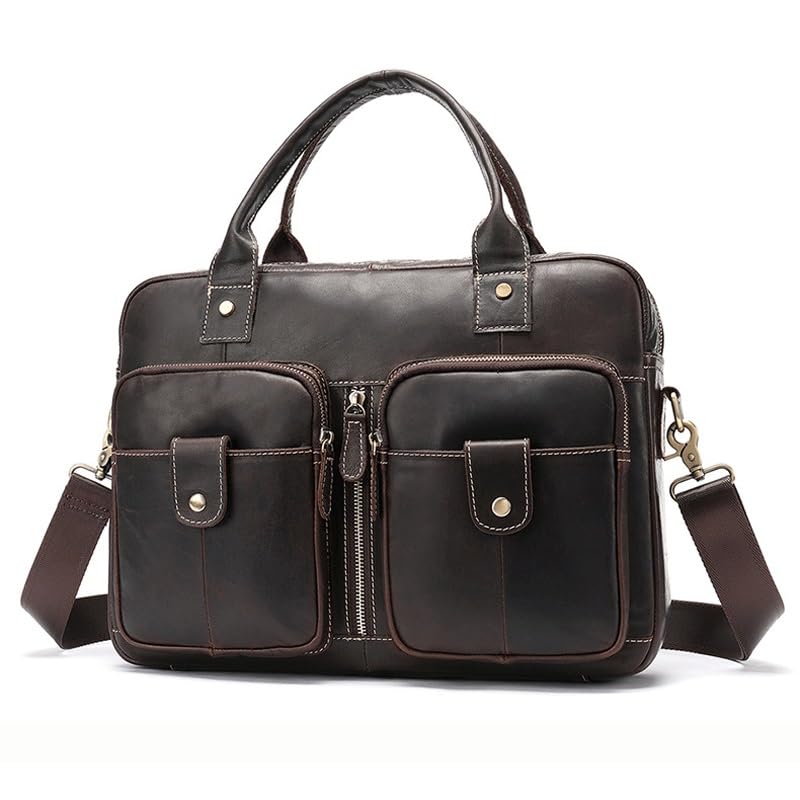 Briefcase Horizontal Commuter Bag Business First Layer Cowhide Tote Vintage Oil Wax Leather Men's Bag