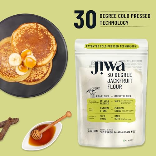 Image of Jiwa 30 Degree Jackfruit Flour /Atta | Patented Cold Pressed Flour | Slow Ground | Gluten Free | kathal Atta | Diabetic Friendly | 200g (Pack of 2)
