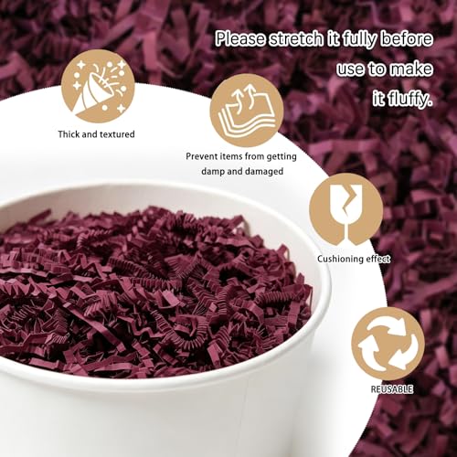 Image of Zankubom 1 /2LB Burgundy Crinkle Cut Paper Shred Filler Great for Gift Wrapping, Burgundy Basket Fillers, Birthday, Gift Wrapping, Anniversary, Valentine's Day Christmas Party Decor Filling Supplies