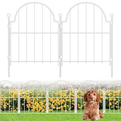 10 Pack Decorative Garden Fence, 17in x10ft Garden Fencing Animal Barrier for Dogs, Rustproof Metal Fence Panels with Ground Stake, Arched Flower Bed Edging Borders for Yard & Patio, White
