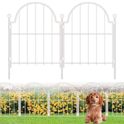 10 Pack Decorative Garden Fence 17in x10ft Garden Fencing Animal Barrier for Dogs Rustproof Metal Fence Panels with Ground Stake Arched Flower Bed Edging Borders for Yard & Patio White