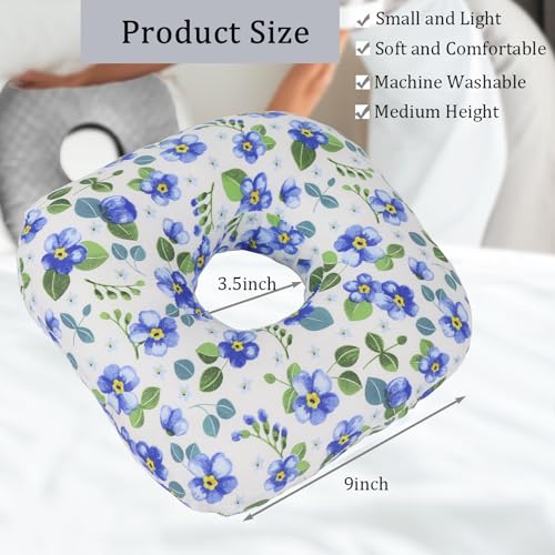 Image of Ear Piercing Pillow for Side Sleepers, Pillow with an Ear Hole for CNH and Ear Pain Ear Inflammation Pressure Sores, O-Shaped Side Sleeping Pillow, Ear Guard Pillow (Blue Flowers)