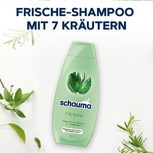Foto von Schwarzkopf Schauma Shampoo 7 Kräuter (2 × 400 ml), Haarshampoo verleiht der Haarstruktur eine leichte Frische, Pflegeshampoo für normales bis schnell fettendes Haar