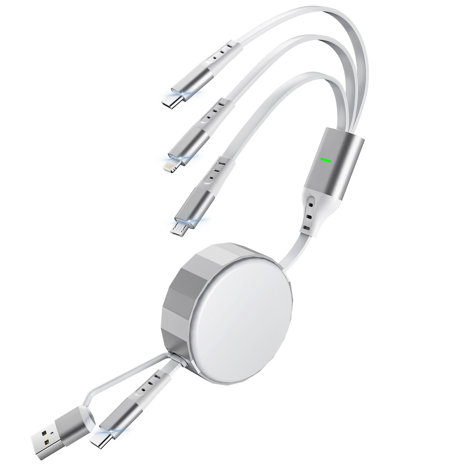 MINLU Cavo Retrattile 3 In 1 1.2m: Caricabatterie Veloce 3A Con Connettori Tipo C, Micro USB E IOS Per Smartphone E Tablet