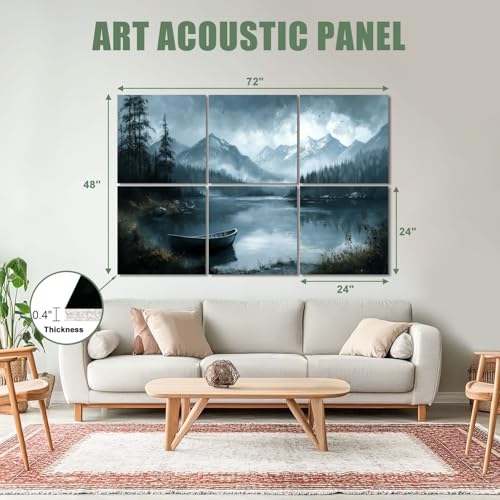 Paneles Acústicos Artísticos 6 Pack 72"x48" con Estampas de Lago, Montañas y Bosque - Absorbentes de Sonido Auto-adhesivos para Estudios de Grabación y Oficina miniatura 2