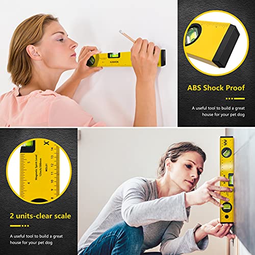 Xunhon 12.2 Inch Spirit Level,Protable Magnetic Torpedo Level With 2 Magnets,2 Units- Metric&Imperial ,3 Different Bubbles-45°/90°/180°,Drop-Proof Aluminum Alloy Measuring Tools-Msl01 #TOP3
