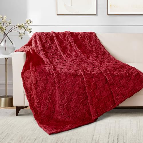 Exclusivo Mezcla BK-QPG5060-BG Fleece Throw Blanket For Couch, Super Soft 3D Checkered Jacquard Bed Blanket thumb #1