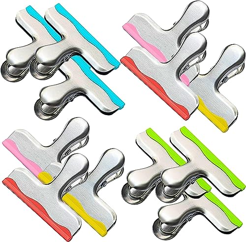 YARALL 12 Pack Metal Chip Clips with Silicone Edges ? Heavy Duty Bag Clips for Food Packages, Kitchen, Office ? Color Coded, Air