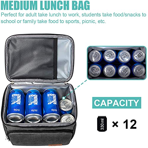 Tiblue Insulated Reusable Lunch Box For Office Work School Picnic Beach, Leakproof Freezable Cooler Bag With Adjustable Shoulder Strap (Medium, Charcoal Grey) #TOP2