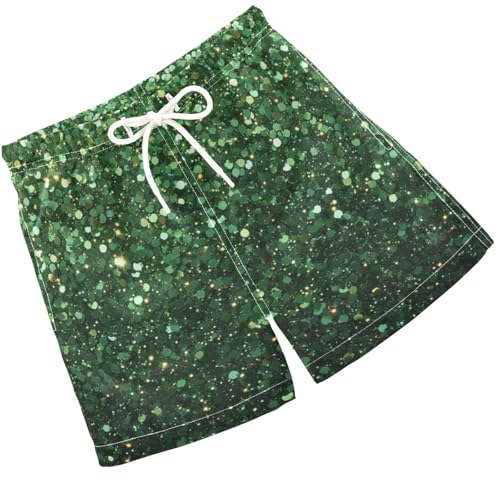 Pigsaly Boys Swim Trunks Emerald Green Forest Green Gradient Flashing Glitter Boys Board Shorts Swimsuit Swimwear 5T